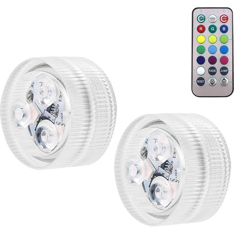 Lumière submersible de LED,2PCS Mini Lumières LED Submersible,Mini Led Lampe Aquarium,Lampe sous-Marines Étanche RGB Multicolore avec 1 Télécommandes (1/5)
