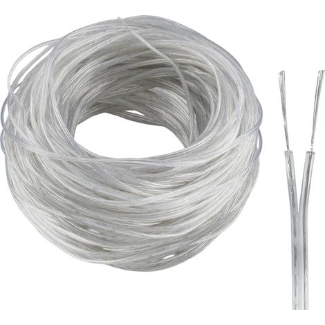 Câble transparent de 35 m - 2 fils - En PVC flexible - Câble plat transparent - 28 AWG - 2 fils - Diamètre extérieur : 1,6 x 3,2 mm - Pour luminaires, guirlande lumineuse, appareils (1/5)