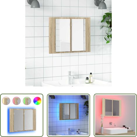 vidaXL Sonoma-Eiche -  LED-Bad-Spiegelschrank Sonoma-Eiche 60x12x45 cm Acryl (1/5)