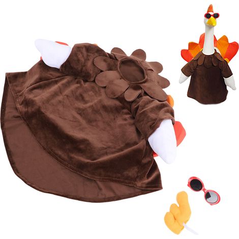 Disfraz de pavo para el porche en Acción de Gracias  Desplumado  Disfraz decorativo de otoño para exteriores  Material de felpa  Marrón oscuro  Conjunto de disfraz, peine y gafas  Decoración de jardín (1/5)