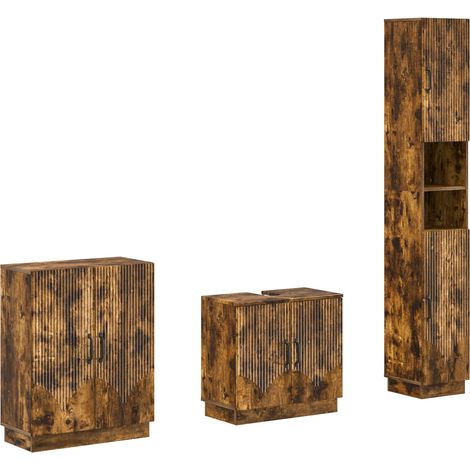 Maison Exclusive - Set di armadietti da bagno in 3 pezzi HOORN Rovere Fumo (1/5)