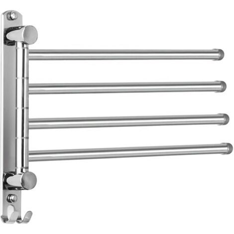 Handtuchhalter mit 4 drehbaren 180°-Stangen, 34 cm, Edelstahl SUS304, Wandmontage, für Bad, Küche und Waschbecken – Silber