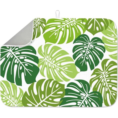 Monstera Tapis de séchage à vaisselle motif feuilles de printemps 45 x 60 cm pour aquarelle, verdure tropicale pour table, comptoir, évier, café, bar (1/5)
