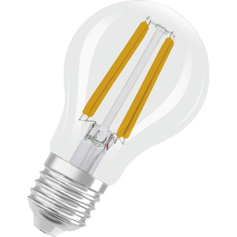 OSRAM de classe énergétique en forme d'ampouclassique, 3,8 W / 806 lm, EEK A, lumière blanc chaud (2700 K), CRI 80, en verre transparent sans plomb, culot E27, IP20, diamètre 60 mm, dimmab. (1/5)