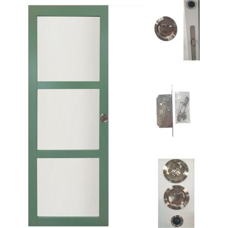 Porte Coulissante Vert Sauge Ral 6021 Vitrée H204 X L73 Cm, Serrure Condamnation Gd Menuiseries (1/4)