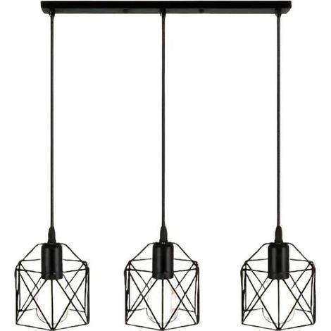 Lustre industriel JOYINLED à 3 lumières E27, suspension géométrique rétro en fer noir pour salle à manger de restaurant et hall d'entrée de bureau (1/5)