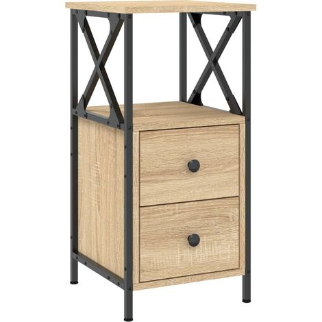 Comodino con due cassetti e ripiano 34 x 35,5 x 70 cm in legno ingegnerizzato color rovere e ferro DEC033805