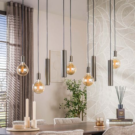 Suspension 5 ampoules verre + 4 cylindres métal ambré et bronze -BRAGE (1/5)