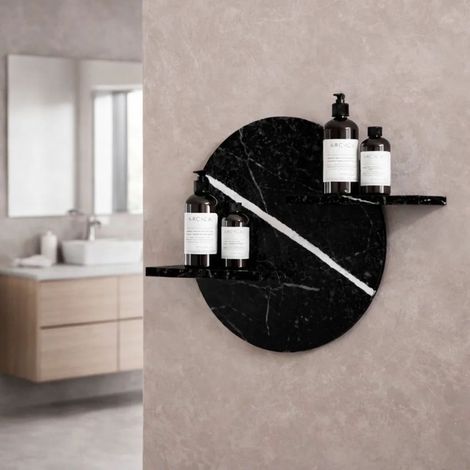 Mensola a parete in artificial stone nero bianco venato per bagni serie jorm finitura- nero - confezione 1 (1/5)