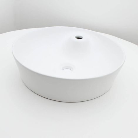 Rue Du Bain – Vasque à poser ronde 44 cm – Céramique blanche mate – Hauteur 13 cm – Sans trop-plein – Percée pour robinet mono trou (1/6)
