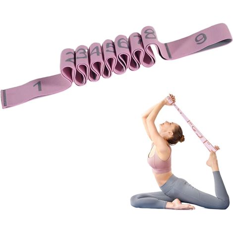 Elastic Bodybuilding, Elastic Sports Yoga Belt with 9 Loops for Pilates, Fascias, Bodybuilding, Body Stretching, Ballet, Dance, Fitness(Pink) (1/5)