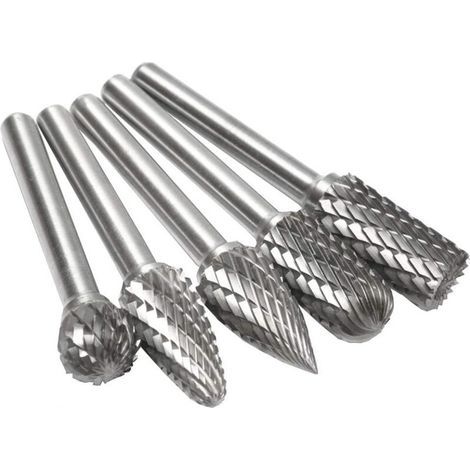 Ensemble de 5 limes rotatives à double coupe en carbure de tungstène, queue de 6 mm et tête de 10 mm, pour le travail du bois, la gravure et le meulage. (1/5)