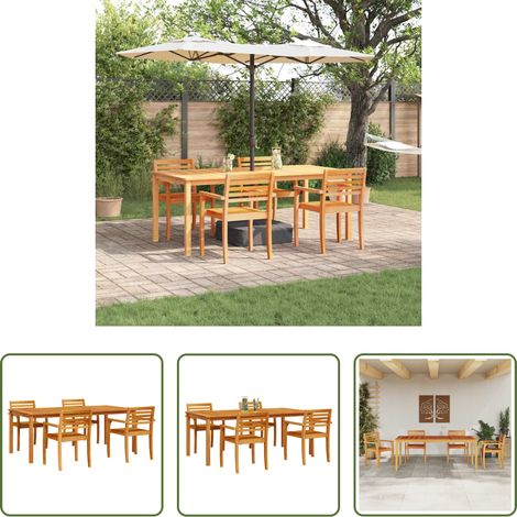 Akazienholz Tisch -  Garten Essgruppe 7 pcs Braun Massivholz Akazie (1/5)