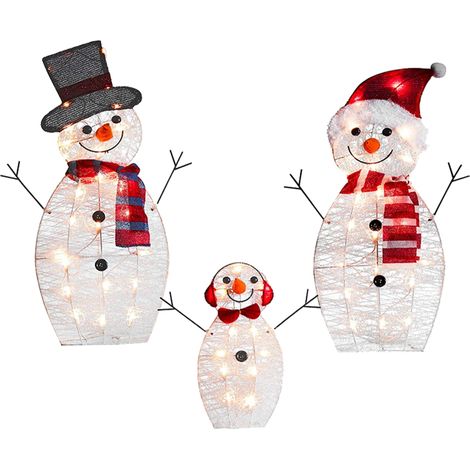 Décoration Lumineuse Noël - Bonhomme De Neige Ou Cerf En Acrylique Ou Fer Avec Led - Extérieur Jardin Arrière - Lot De 3 Pièces (1/5)