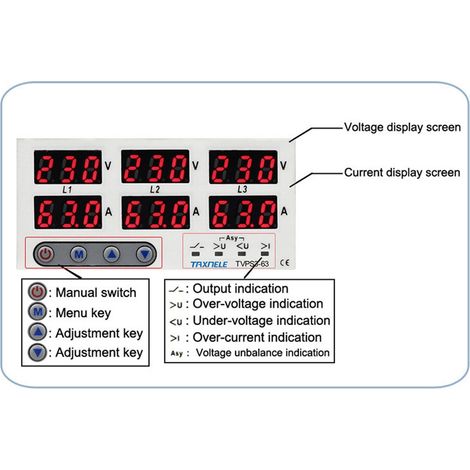 Eosnow 3 Phase DIN Rail Voltmeter Amperemeter Automatische Überspannung Überstromschutz AC230-300V