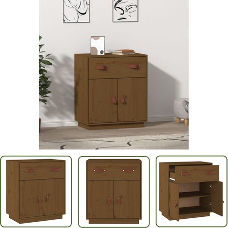 The Living Store Buffet Marron miel 65,5x40x75 cm Bois massif de pin - Buffet En Bois - Meuble De Rangement - Armoire Laterale - Commode - Design Rustique (1/5)