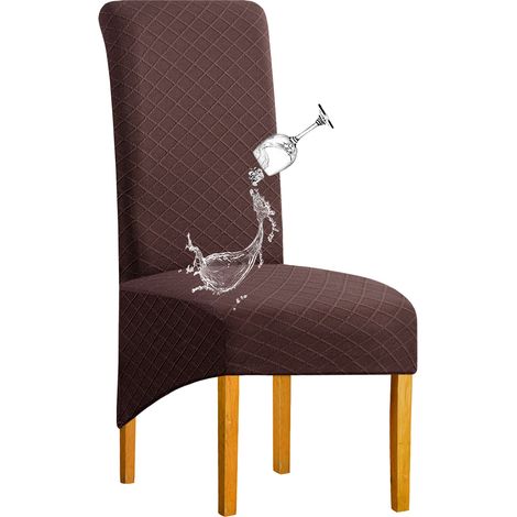 Housses de Chaise 4pcs Diamond Lattice Stretch Imperméable XL Marron (1/5)