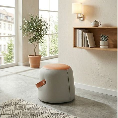 Tabouret ottoman 34,5x34,5x29 cm gris et orange avec poignée, revêtement en similicuir PU MEUBLIV (1/5)