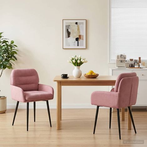 Chaises de salle à manger en velours rose, lot de 2, cadre métal, 59 x 59,5 x 90 cm - PANGIVO (1/5)