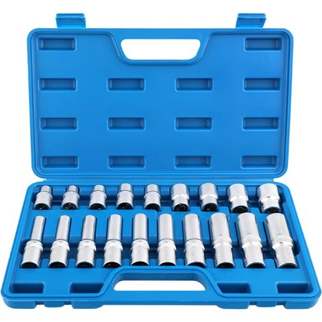 19-teiliger Torx-Steckschlüsselsatz mit E12- und E14-Bits, langen Innensechskant-Steckschlüsseln, Kfz-Werkzeug, 1 Stück, blau