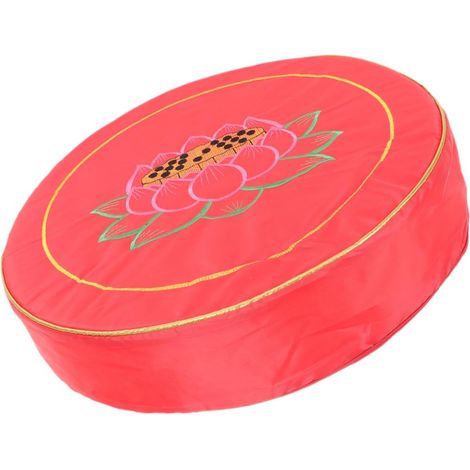 Coussin de Contemplation Rond Rouge Motif Lotus, Siège Sol Confortable en Tissu Résistant à l'usure, Pratique Contemplation Recueillement (1/5)