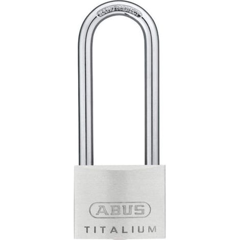 ABUS 64TI/50HB80 Titalium Aluminum Alloy Long Shackle Padlock – 50mm Width, 80mm Shackle Length, Keyed Lock