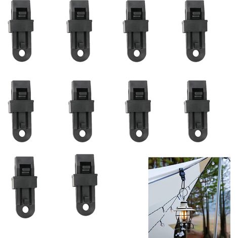Lot de 10 pinces pour bâche, pinces en plastique coupe-vent pour toile d'ombrage, pinces réutilisables pour bâche d'auvent, bâche de camping (noir) (1/5)