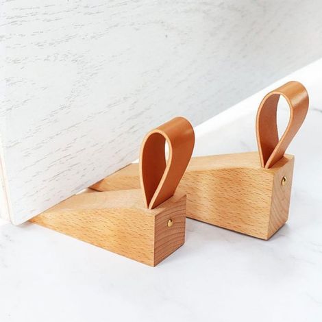 Cale Porte - Bois De Hêtre - Coussinet Silicone Antidérapant - Pour Espace Porte 5 À 30 Mm - 2 Pièces (1/5)