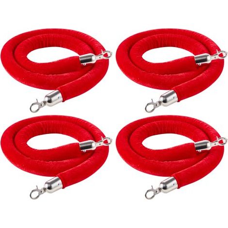 Cuerdas de Terciopelo Rojas para Postes 4 Piezas Longitud de 1,5 m, Cuerda de Barrera con Ganchos Plateados para Control de Multitudes, Barrera Separadora para Eventos, Cines, Hoteles, Fiestas (1/5)