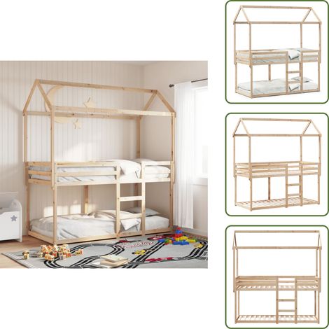 The Living Store Lit superposé sans matelas 90x200 cm bois de pin massif - Lit Superpose - Lit Enfant - Lit Avec Toit - Lit Design - Mobilier Enfant