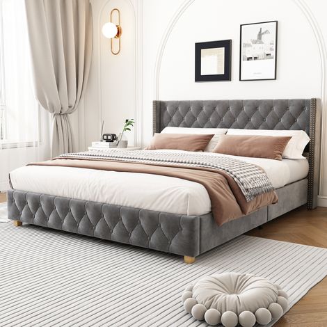 letto matrimoniale 140x190 imbottito velluto grigio OKMYHOME (1/5)