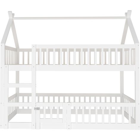 Kinder-Hochbett 90 x 200 cm aus weißem Holz mit Leiter MODENUIT (1/5)