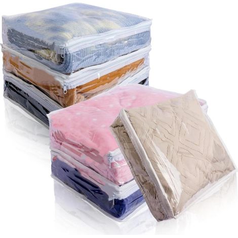 Lot de 6 sacs rangement plastique transparent fermeture éclair pull couverture drap (1/4)