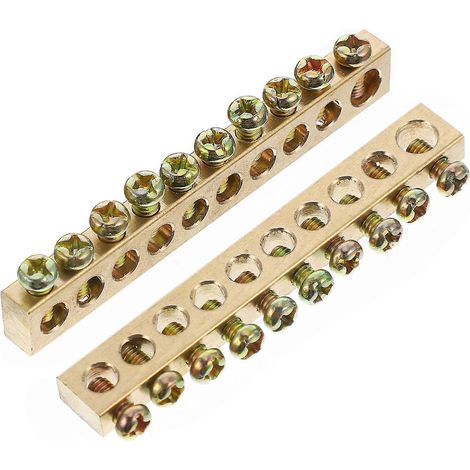 Lot de 4 bornes à vis pour câble de distribution à 12 trous, barre de terre et neutre en cuivre-8.70X1.50X0.60CM-Golden