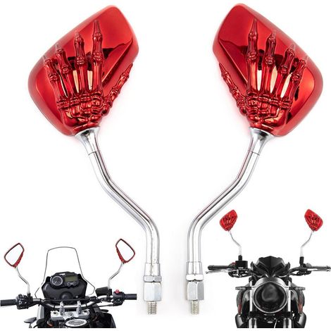 Motorrad Rückspiegel Totenkopf Rot 8/10mm E-geprüft 360° drehbar Aluminium (1/5)