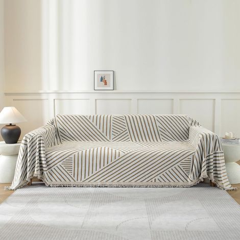 2 Seater Sofa Cover, 180 x 280 cm, Protection Sofa, Large Size Thick, Universal Cover Four Seasons, Interior Decoration, for Living Room,Khaki-line (1/5)