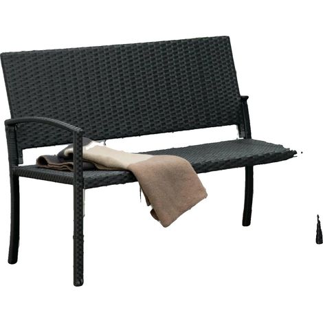 Banco de jardín, poliratán y acero, 122 cm de largo, 60 cm de ancho, 87 cm de alto, capacidad de carga de 240 kg. (1/5)