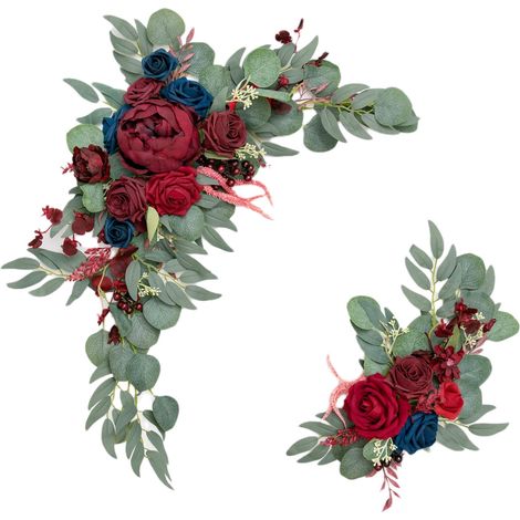 Guirlande Fleurie Artificielle - Pour Arche Mariage Décoration Fête Noël - 50 x 25 x 8 cm - Tissu - 2 Pièces (1/5)