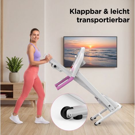 Cinta de correr plegable con inclinación, 2,5 HP, asas, pantalla LED, blanco y rosa HAVRYA (1/5)