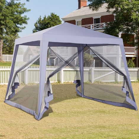 Outsunny 3x3m Gartenpavillon mit 4 Seitenwänden, Moskitonetz mit Reißverschluss, UV-Schutz, wasserdicht, für Terrasse, Veranstaltungen und Partys, Grau