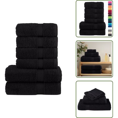 Waschmaschinenwaschbar - vidaXL 6 tlg. Premium-Handtuch-Set SOLUND Schwarz 600 g/m² - OEKO-TEX (1/5)