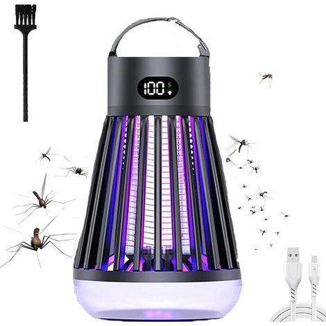 Lampe anti-moustiques avec veilleuse,nouveau piège à moustiques suspendu sans fil 2 en 1, convient à une utilisation intérieure et extérieure (noir).