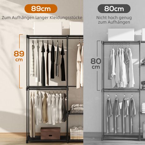 Armoire en toile noire avec barre de suspension et étagères, 111 x 43 x 185 cm, idéale pour chambre ou dressing (1/4)