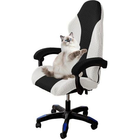 Housse de chaise de bureau, housse de chaise de jeu extensible avec accoudoirs, housse de siège de chaise d'ordinateur, noir A. (1/5)
