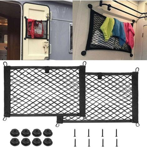 Lot de 2 grandes poches en filet pour ranger des filets élastiques 25 x 45 cm - Avec 8 vis de fixation pour camions, camping-cars, bateaux (1/4)