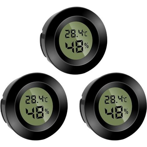 Set of 3 mini round digital thermometer hygrometers - Fahrenheit (℉) or Celsius (℃) temperature display - For indoor use, office, living room (batteries included) (1/5)