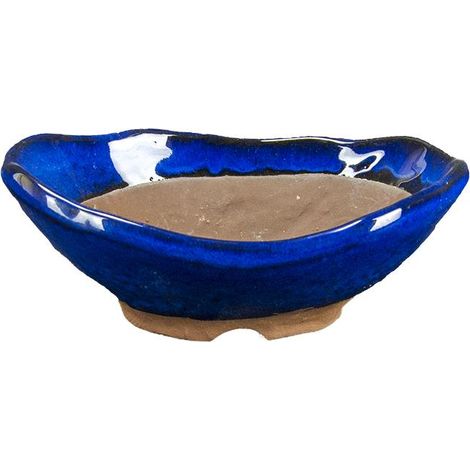 Vaso per bonsai Giapponese Morrisan ovale in gres smaltato blu 13x8,5x3-4 cm - B08-20 (1/4)