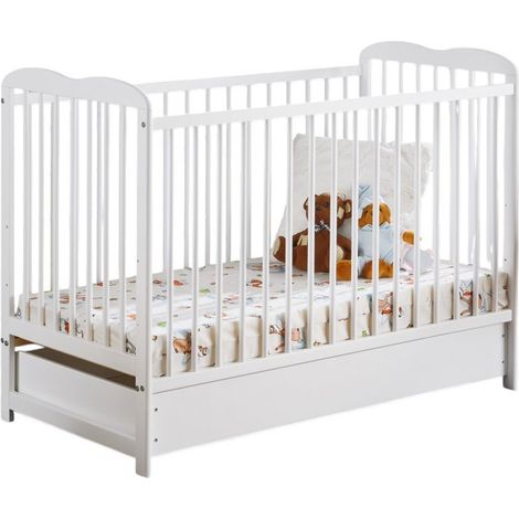 Cuna evolutiva con cajón y colchón colección NOE ajustable en altura. Color blanco mate.