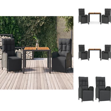 Gartenmöbel-Sets - Living 3-tlg. Garten-Essgruppe mit Kissen Schwarz Poly Rattan (1/5)