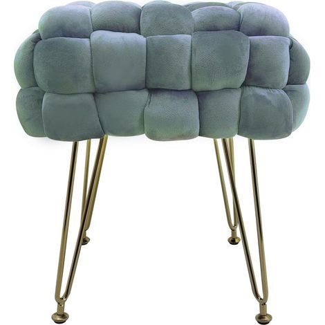 Marvin Pouf in Velluto Intrecciato con Gambe in Metallo Oro Cromato Sophie Poggiapiedi Sgabello per Casa Soggiorno Camera da Letto Salotto Divano Tavolino Quadrato Poltrona Grigio (1/2)